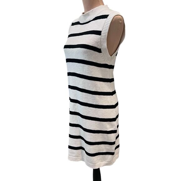 Sanctuary Life Is Easy Sweater Dress Cream Black Striped Cotton Knit Medium NWT - Picture 9 of 16